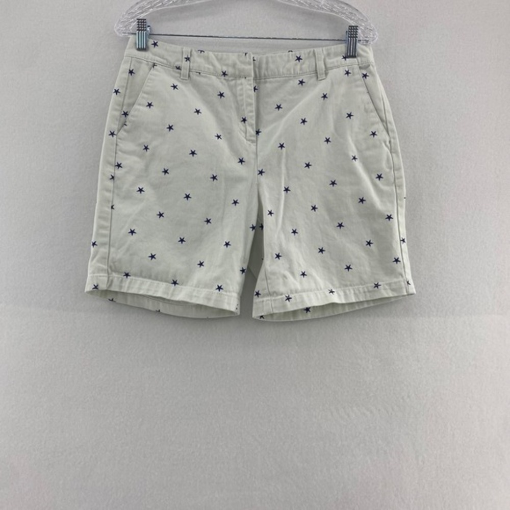 IZOD Star Print Chino Shorts Casual Everyday White Cotton Size 8‎ Patriotic